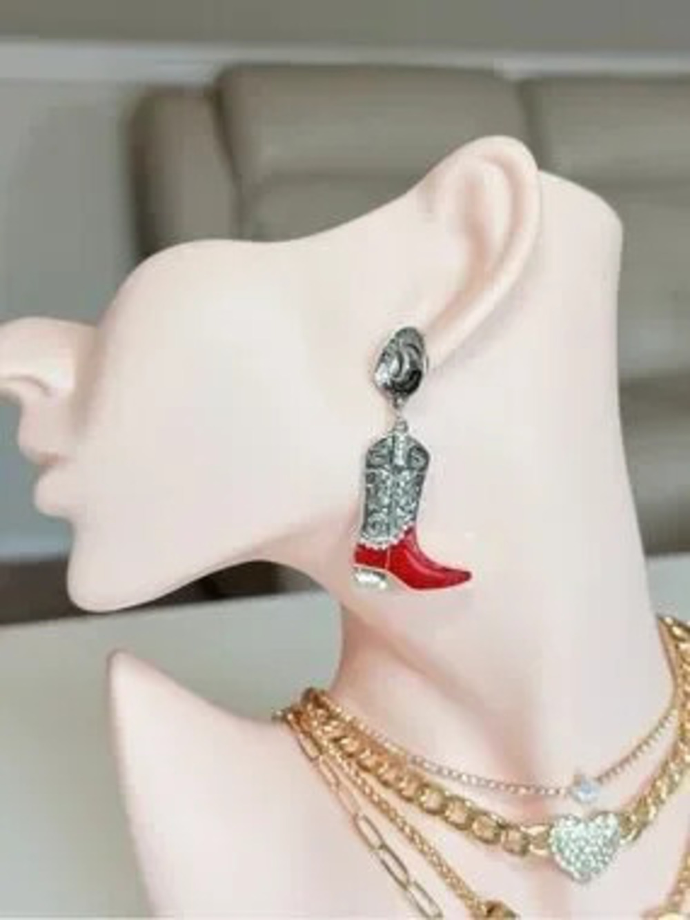 Red Western Boot Dangle Earrings